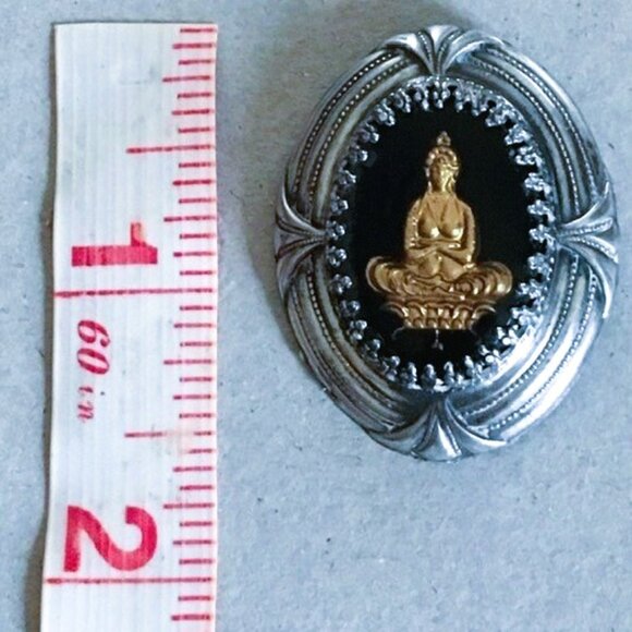 1950s Royal Crest Reverse Glass Cabochon Buddhist Deity Brooch and Earring Set - Picture 10 of 12